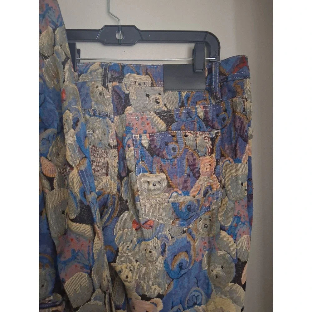 Kindred Men Teddy Bear Tapestry Jacquard 2 Piece Set Trucker Jacket Pants Blue L